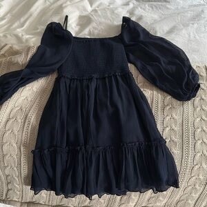 Katie nyc navy dress with sheer sleeves. Size large